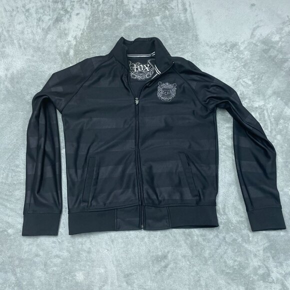 Fox Deluxe Mens Black Track Jacket XL Full Zip Logo Embroidery a0452 - Picture 1 of 10